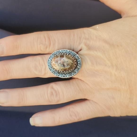 New Dendritic Opal 925 Silver Statement Ring. - Picture 13 of 16